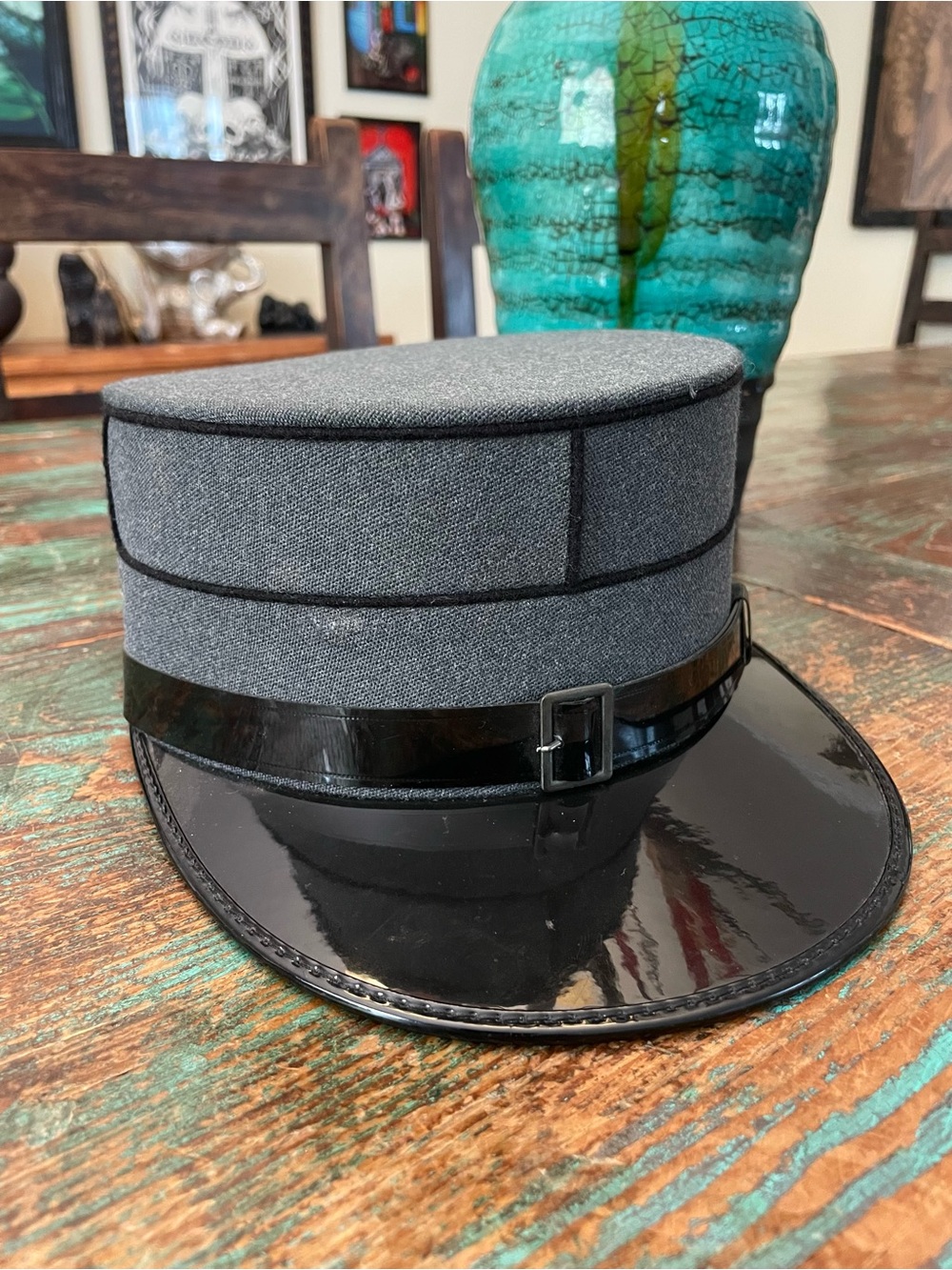 Vintage Patent Leather Swiss Military Officers Kepi Hat Zurich